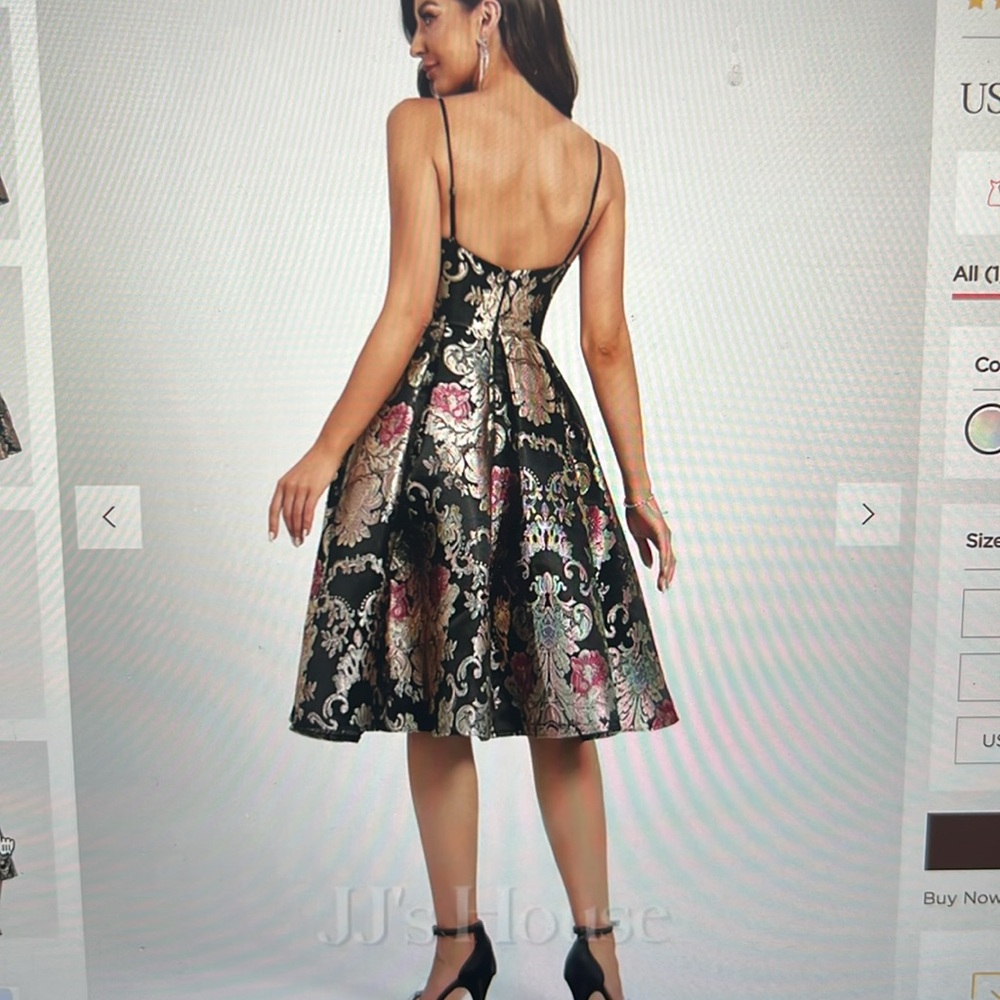 JJs House Black and Gold Floral A-line Dress - Picture 2 of 9